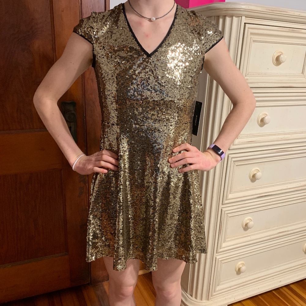 Larsa Gold Sequin Backless Mini Dress